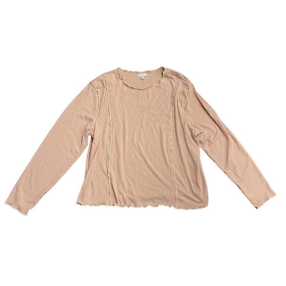 Love Fire Pedal Pink Ribbed Long Sleeve Top Ruffle Trim Size 2X NWT Whimsigoth
